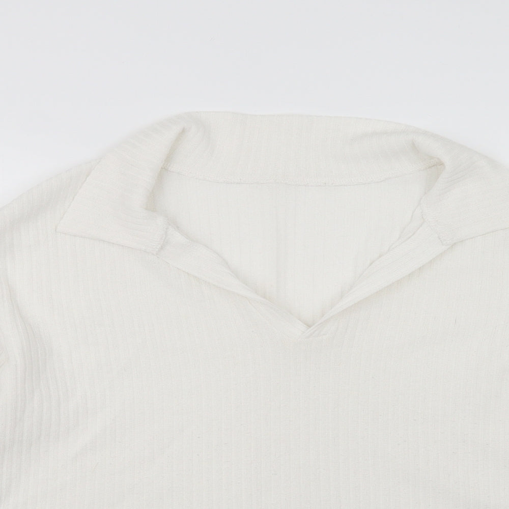 SheIn Womens White Collared  Polyester Pullover Jumper Size L