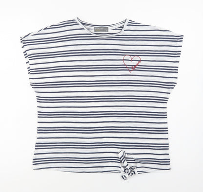 Papaya Womens White Striped Polyester Basic Blouse Size 8 Crew Neck