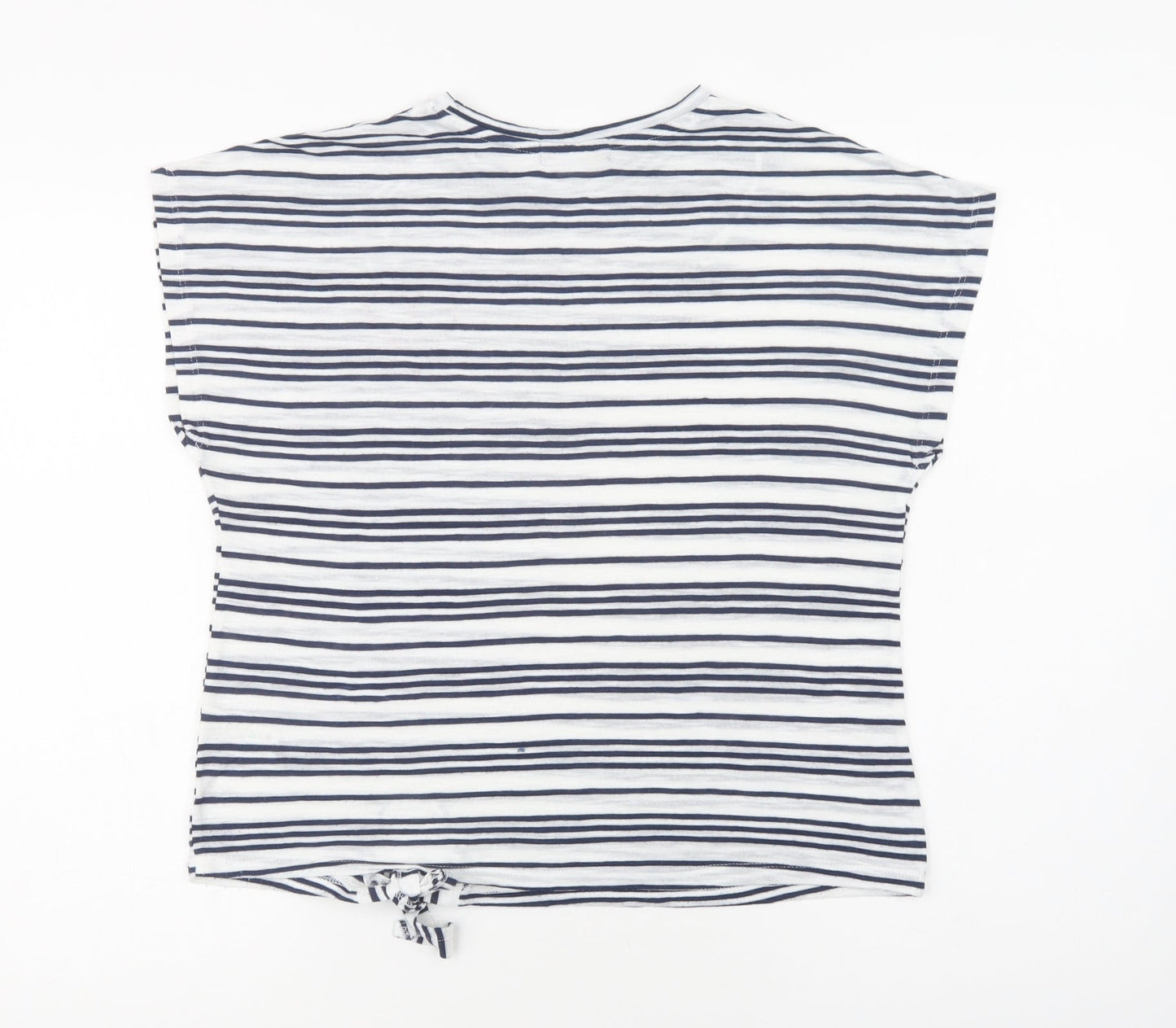 Papaya Womens White Striped Polyester Basic Blouse Size 8 Crew Neck