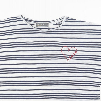 Papaya Womens White Striped Polyester Basic Blouse Size 8 Crew Neck