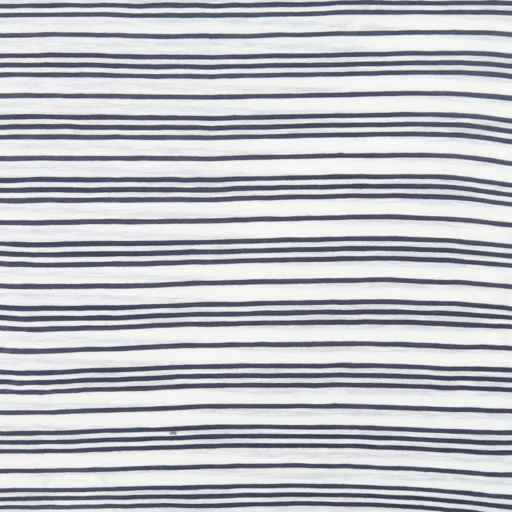 Papaya Womens White Striped Polyester Basic Blouse Size 8 Crew Neck