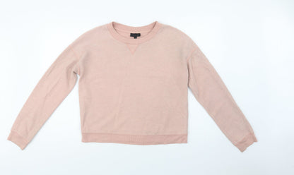 Additional front view of Topshop women’s pink cotton pullover sweatshirt, size UK 6