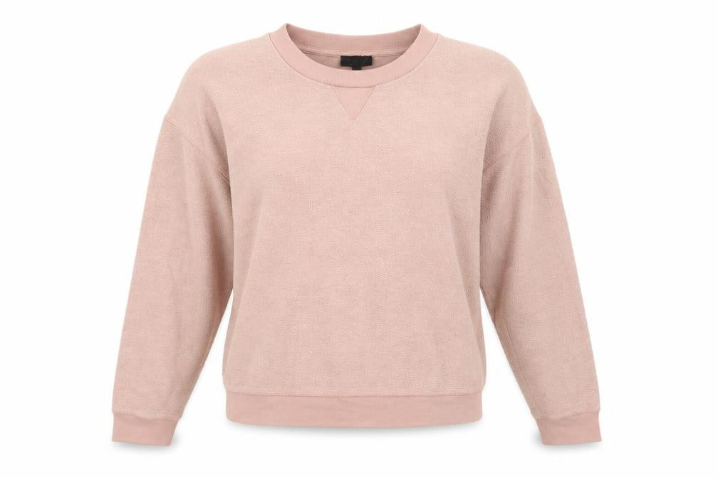 Front view of Topshop women’s pink cotton pullover sweatshirt, size UK 6
