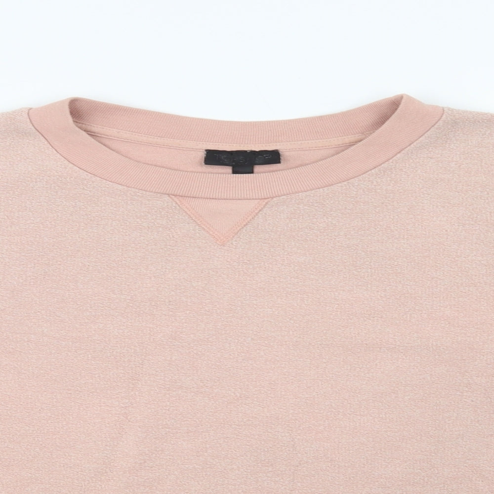 Close-up detail of Topshop women’s pink cotton pullover sweatshirt, size UK 6