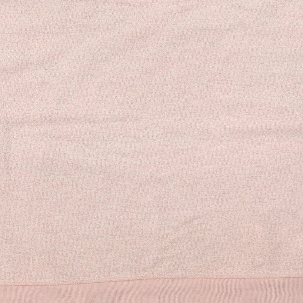 Brand and care label for Topshop women’s pink cotton pullover sweatshirt, size UK 6