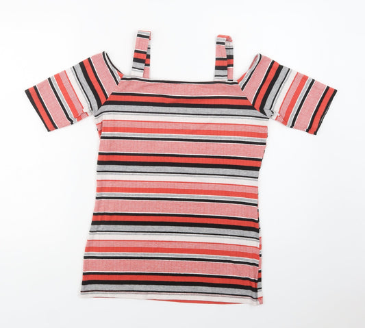 Papaya Womens Red Striped Polyester Basic Blouse Size 12 Square Neck