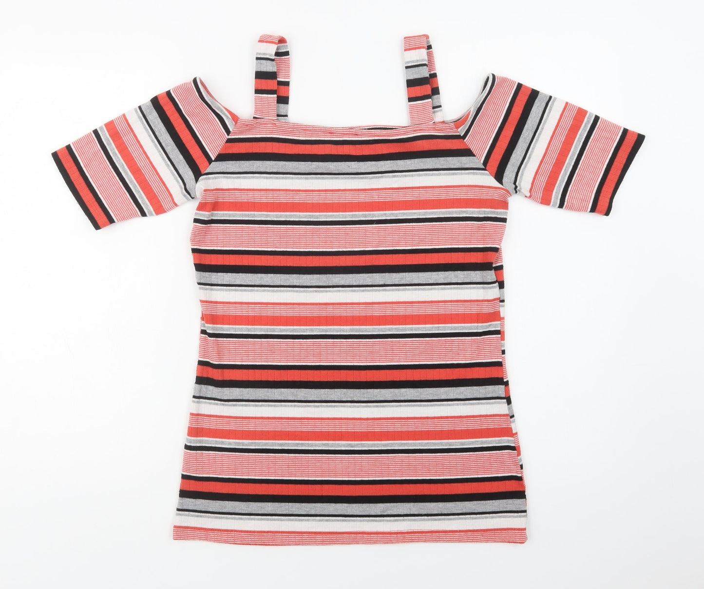 Papaya Womens Red Striped Polyester Basic Blouse Size 12 Square Neck