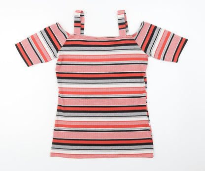 Papaya Womens Red Striped Polyester Basic Blouse Size 12 Square Neck