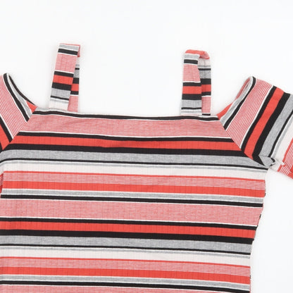 Papaya Womens Red Striped Polyester Basic Blouse Size 12 Square Neck