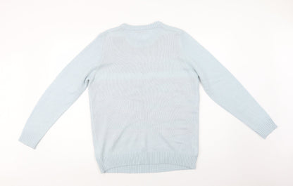 Avenue Womens Blue Crew Neck  Acrylic Pullover Jumper Size M   - Snowmen