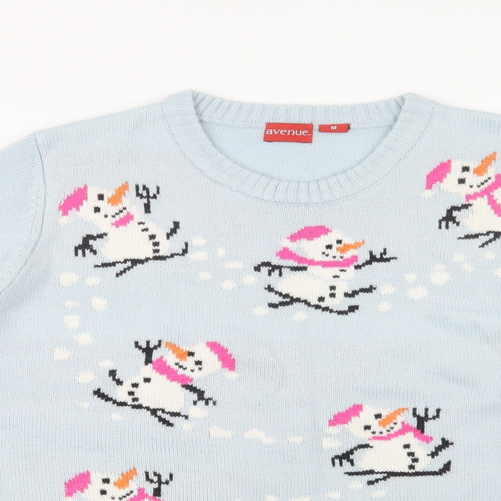 Avenue Womens Blue Crew Neck  Acrylic Pullover Jumper Size M   - Snowmen