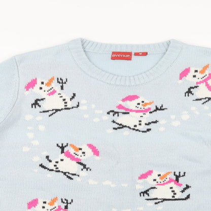 Avenue Womens Blue Crew Neck  Acrylic Pullover Jumper Size M   - Snowmen