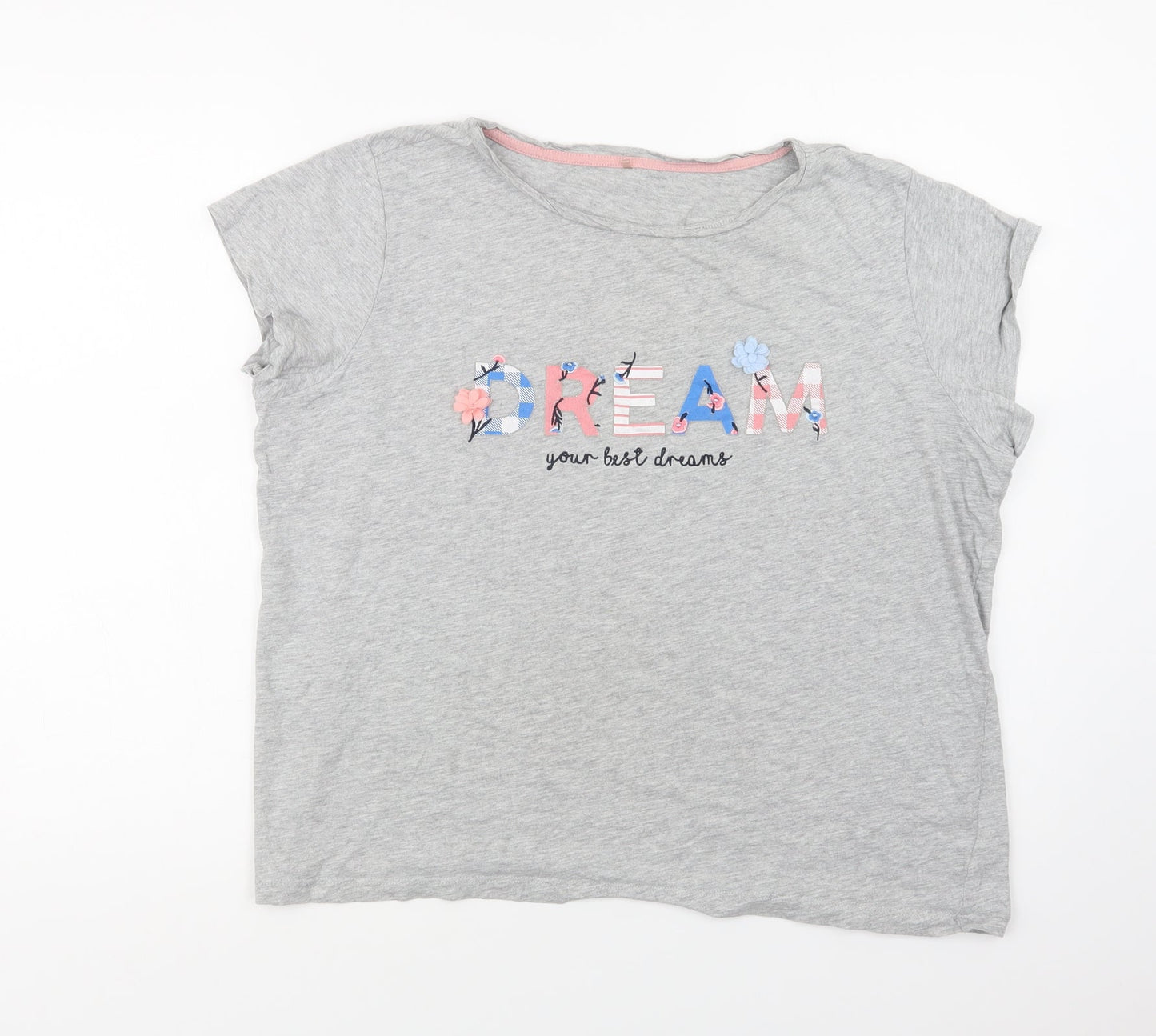 George Womens Grey Solid Cotton Top Pyjama Top Size 14   - Dream