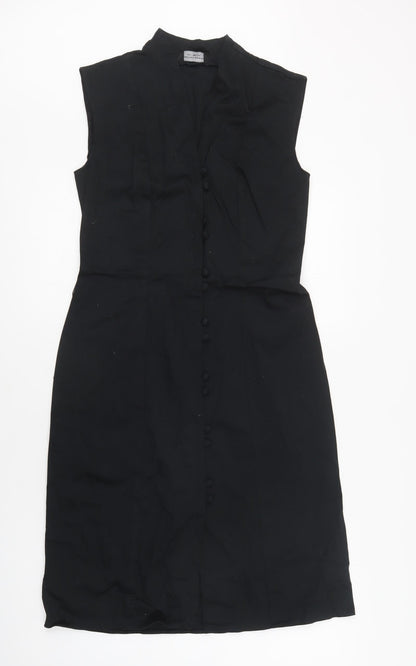 Dorothy Perkins Womens Black  Cotton Pencil Dress    V-Neck Button