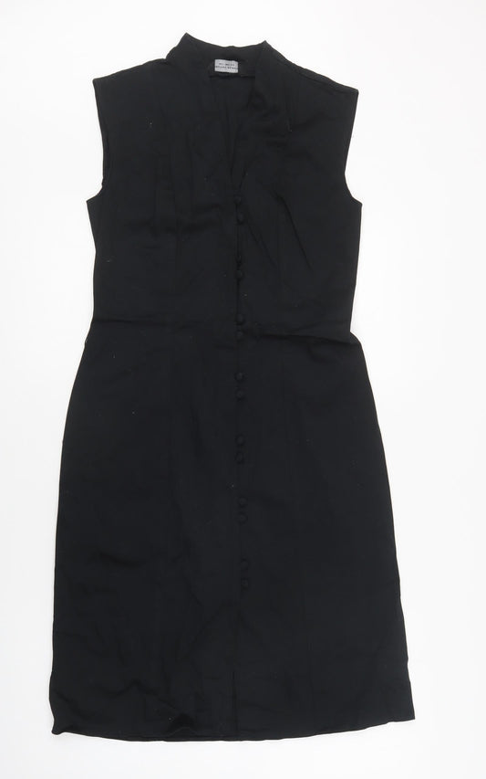 Dorothy Perkins Womens Black  Cotton Pencil Dress    V-Neck Button