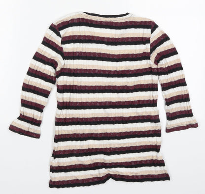 FF Girls Multicoloured Round Neck Striped Polyester Pullover Jumper Size 10-11 Years  Pullover
