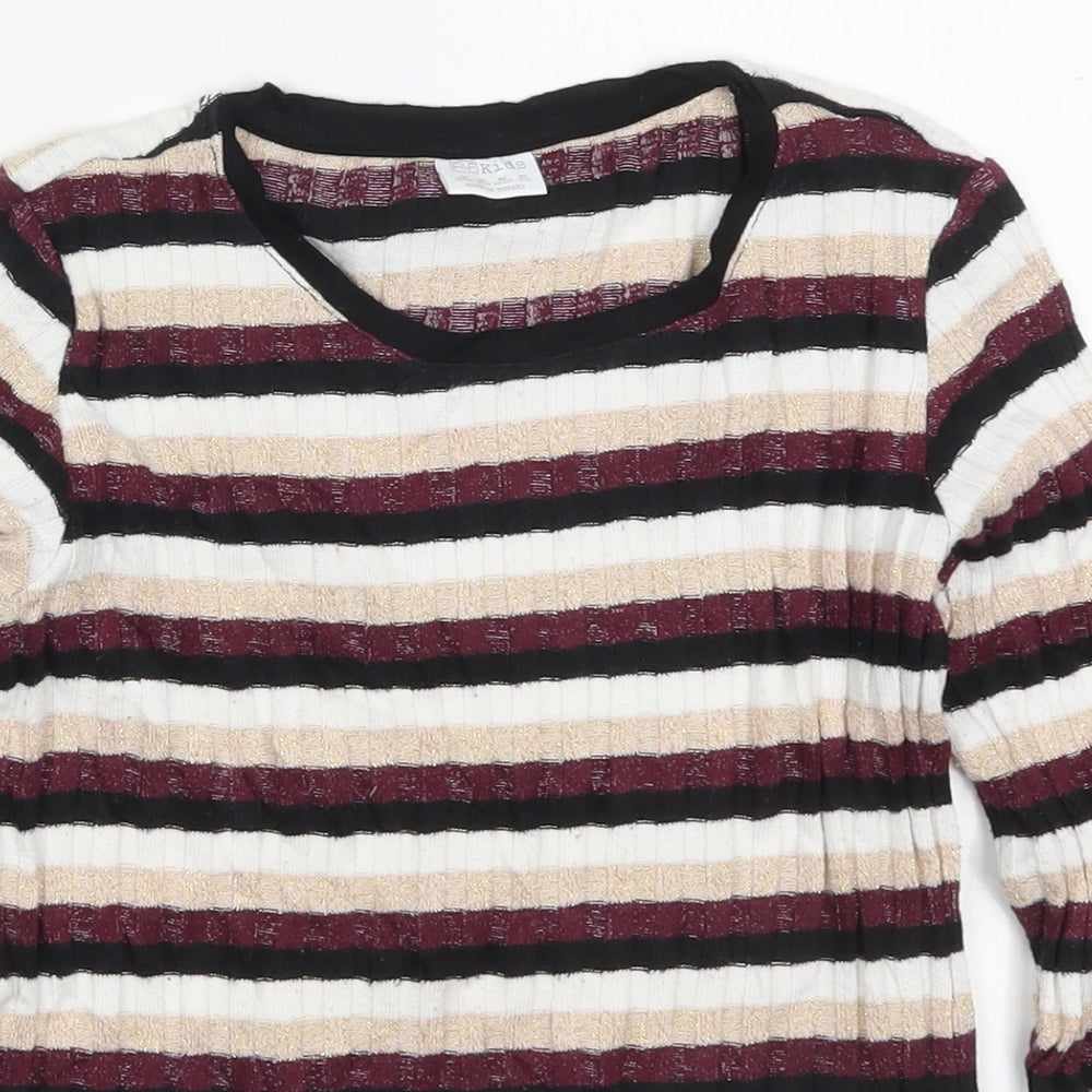 FF Girls Multicoloured Round Neck Striped Polyester Pullover Jumper Size 10-11 Years  Pullover