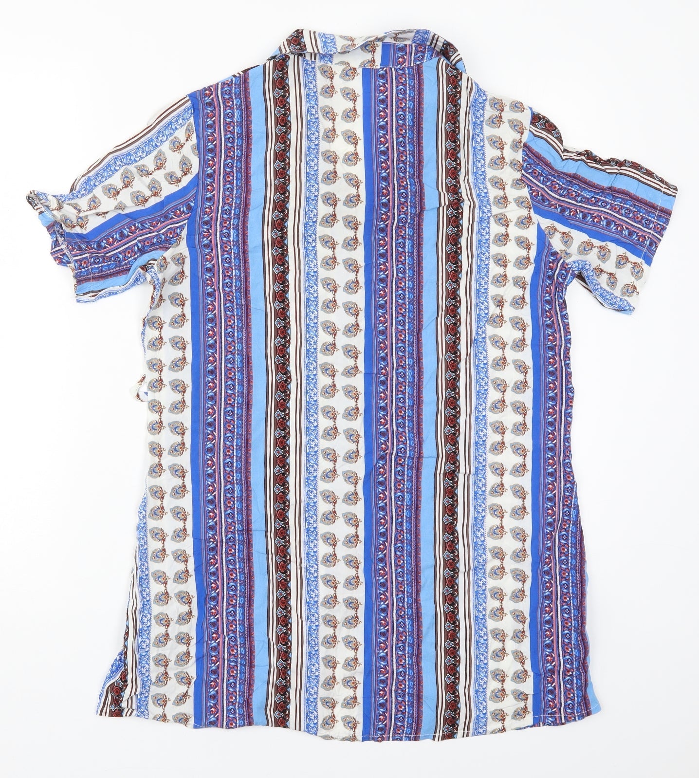 Hong Da Womens Blue Geometric Polyester Basic Button-Up Size XL Collared