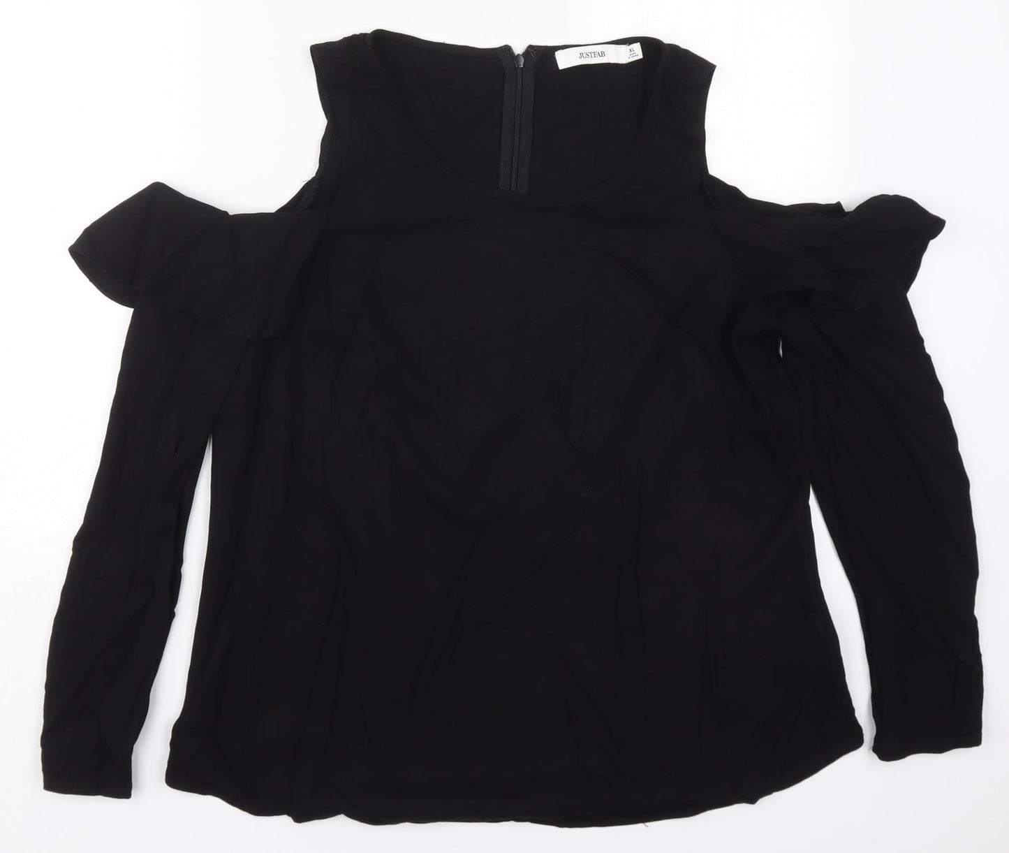 Just Fab Womens Black  Viscose Basic Blouse Size XL Round Neck