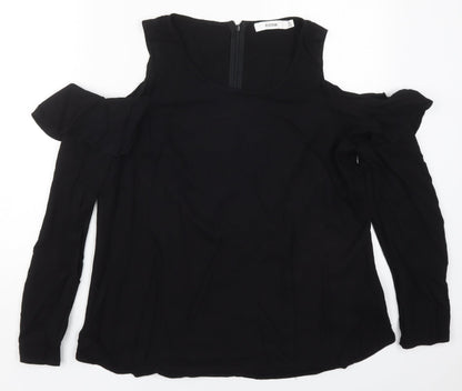 Just Fab Womens Black  Viscose Basic Blouse Size XL Round Neck