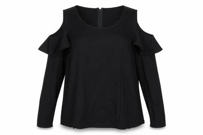 Front view of Just Fab women’s black viscose basic blouse, size XL, round neck