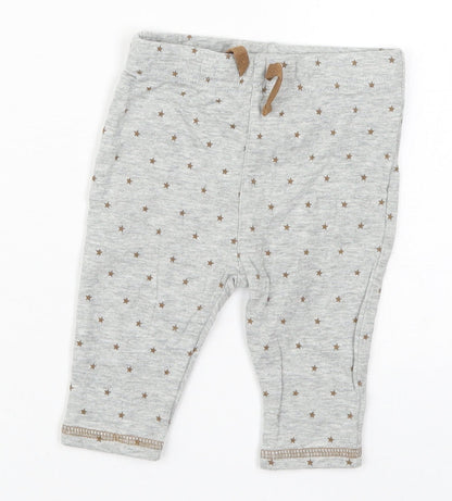 NEXT Baby Grey Geometric Cotton Sweatpants Trousers Size 0-3 Months  Drawstring - Stars