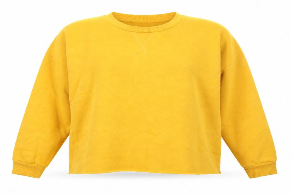 Front view of Primark women’s yellow cotton pullover sweatshirt, size UK 12, pullover