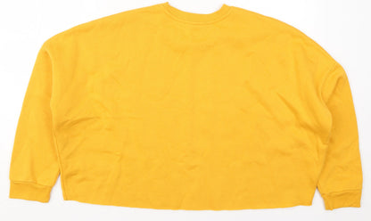Back view of Primark women’s yellow cotton pullover sweatshirt, size UK 12, pullover