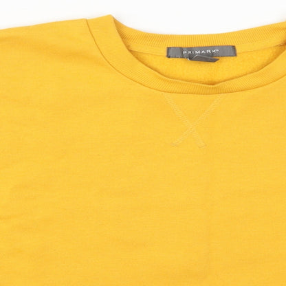 Close-up detail of Primark women’s yellow cotton pullover sweatshirt, size UK 12, pullover
