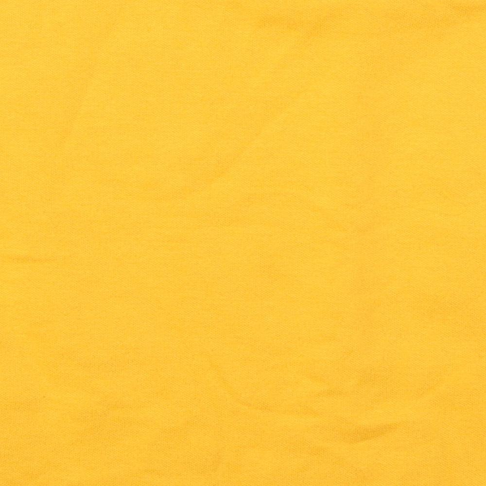 Brand and care label for Primark women’s yellow cotton pullover sweatshirt, size UK 12, pullover
