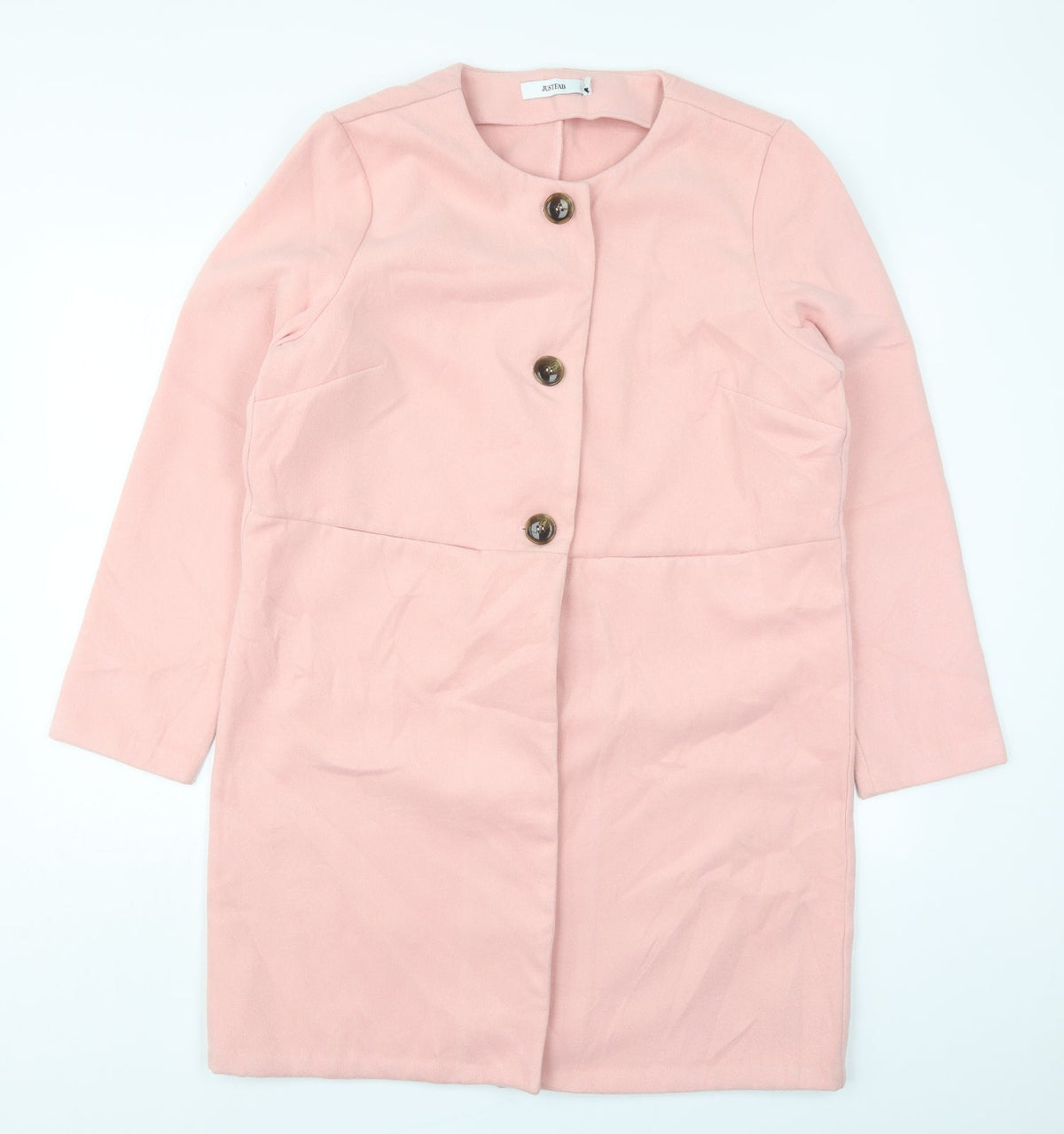 Additional front view of Just Fab women’s pink pea coat coat, size XL, button