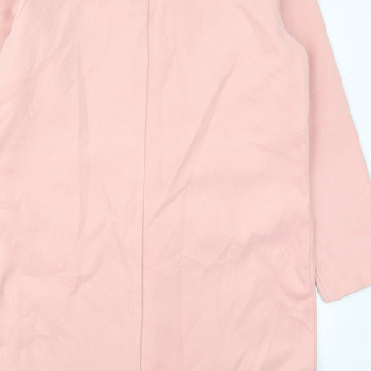 Brand and care label for Just Fab women’s pink pea coat coat, size XL, button