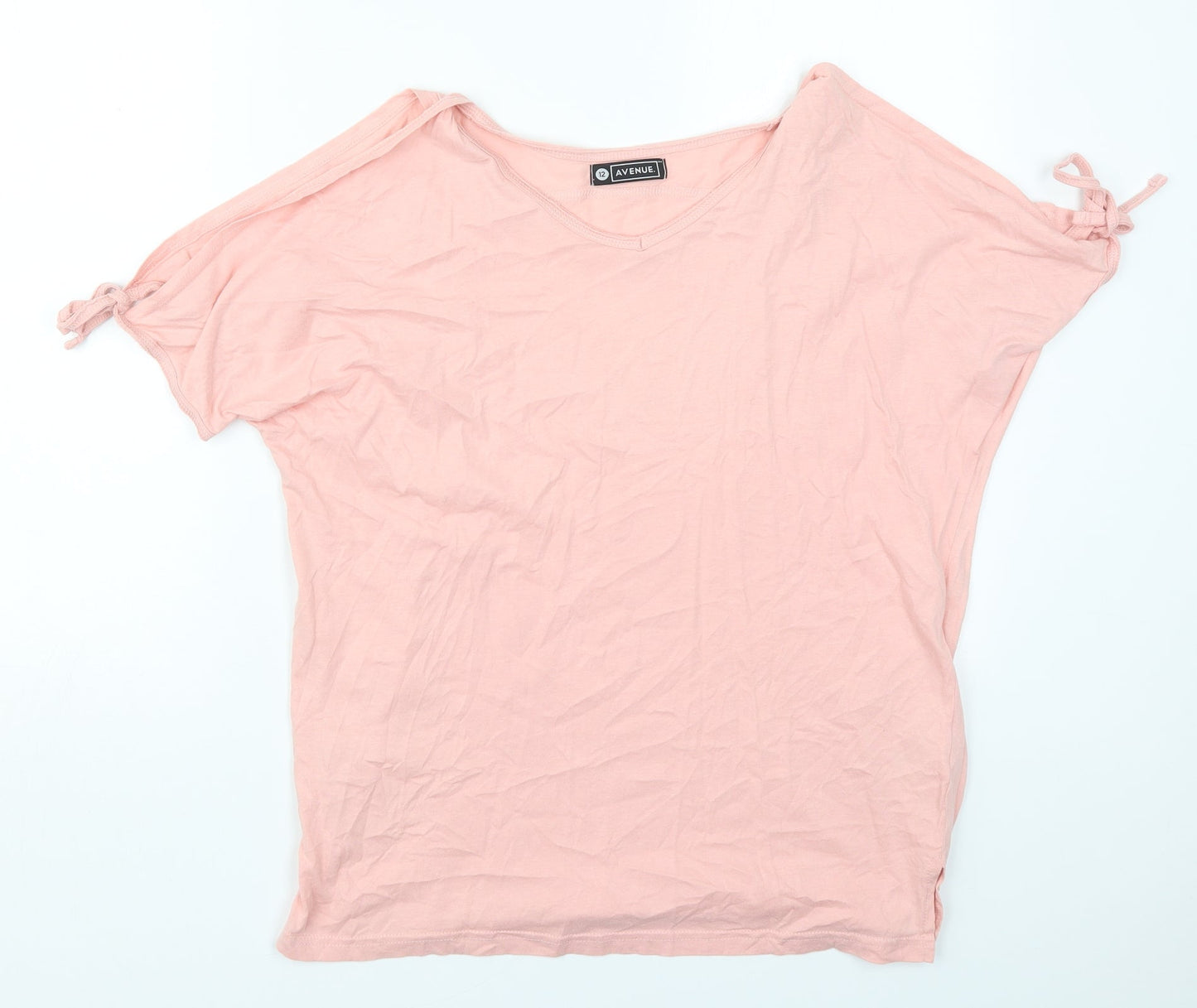Avenue Womens Pink  Cotton Basic T-Shirt Size 12 V-Neck