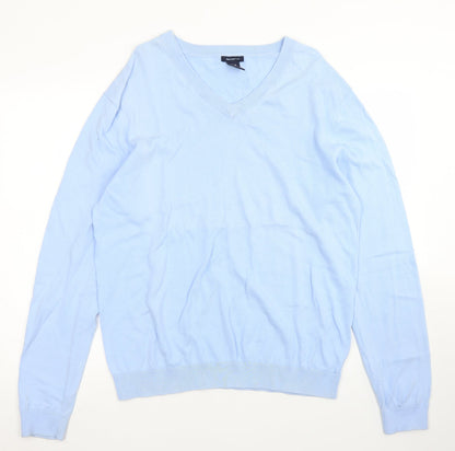 Gap Mens Blue V-Neck  Cotton Pullover Jumper Size L