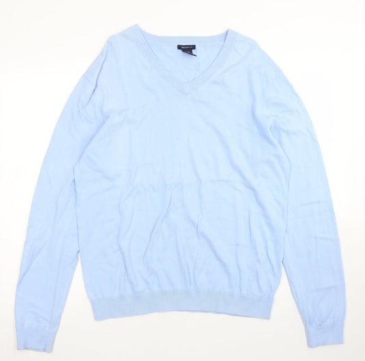 Gap Mens Blue V-Neck  Cotton Pullover Jumper Size L