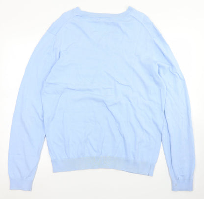 Gap Mens Blue V-Neck  Cotton Pullover Jumper Size L