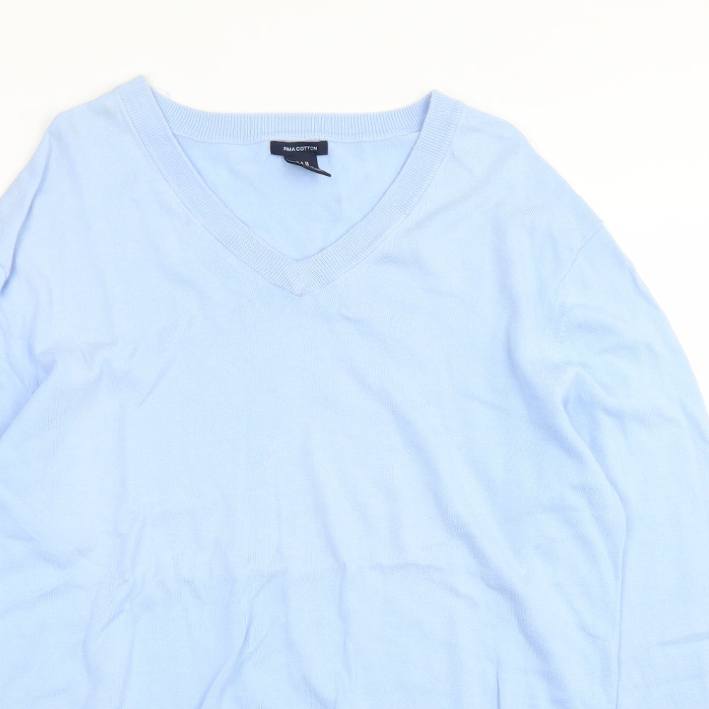 Gap Mens Blue V-Neck  Cotton Pullover Jumper Size L