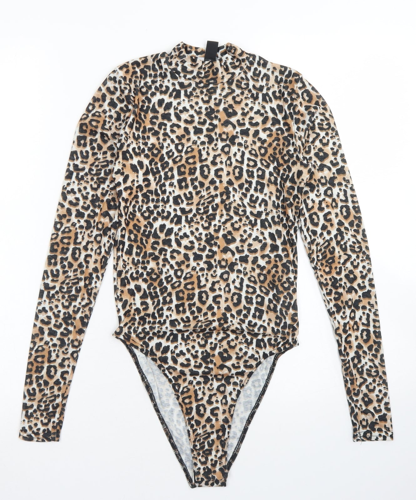 New Look Womens Brown Animal Print Polyester Bodysuit One-Piece Size 6  Snap