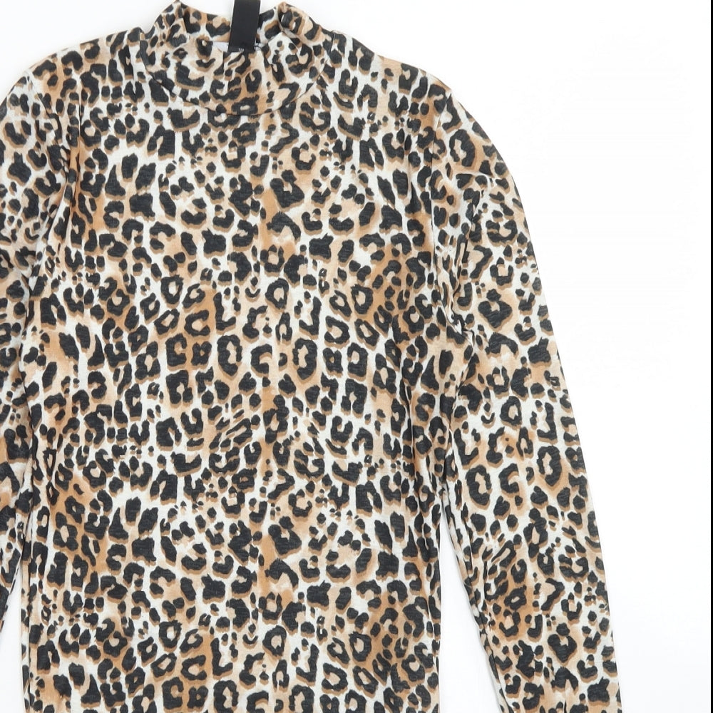 New Look Womens Brown Animal Print Polyester Bodysuit One-Piece Size 6  Snap