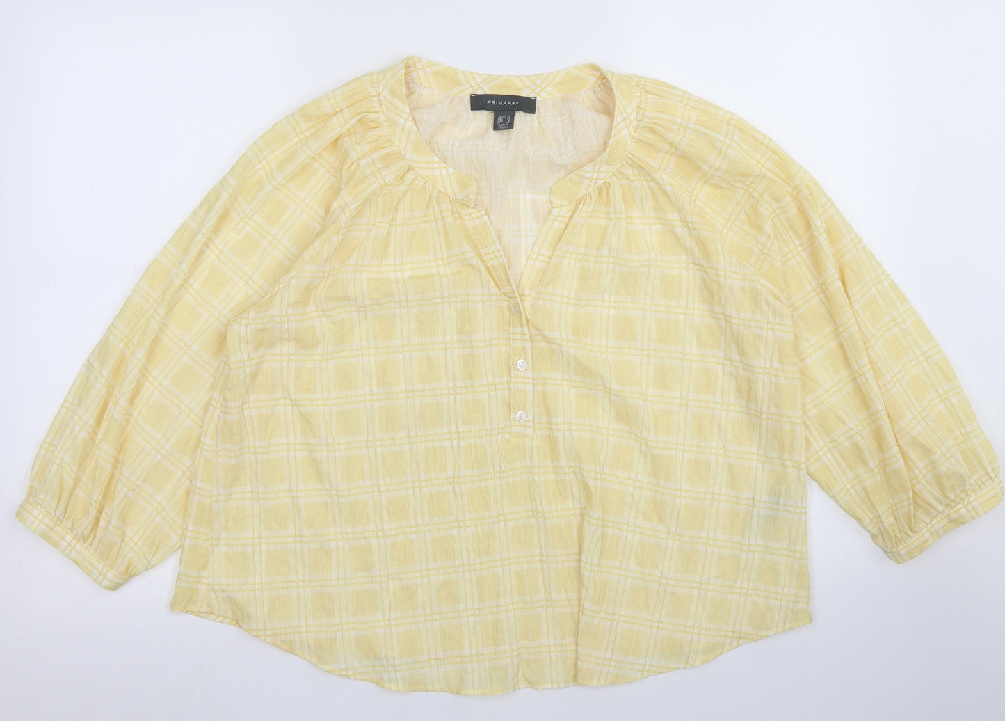 Primark Womens Yellow Check Polyester Cropped Blouse Size 10 Round Neck