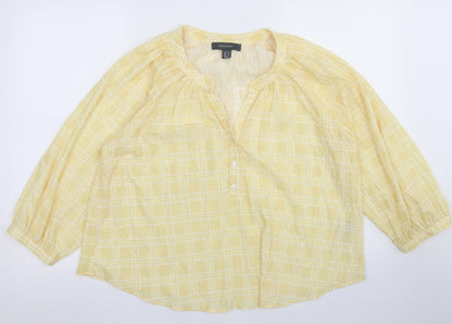 Primark Womens Yellow Check Polyester Cropped Blouse Size 10 Round Neck