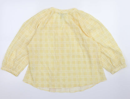 Primark Womens Yellow Check Polyester Cropped Blouse Size 10 Round Neck
