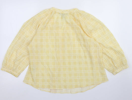 Primark Womens Yellow Check Polyester Cropped Blouse Size 10 Round Neck