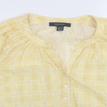 Primark Womens Yellow Check Polyester Cropped Blouse Size 10 Round Neck