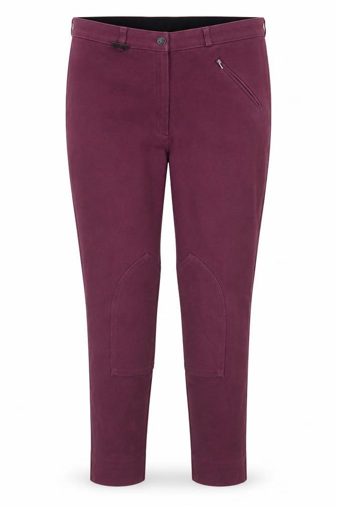 Front view of Dublin women’s purple cotton chino trousers, size UK 18, 29-inch leg regular hook & eye