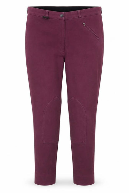 Front view of Dublin women’s purple cotton chino trousers, size UK 18, 29-inch leg regular hook & eye