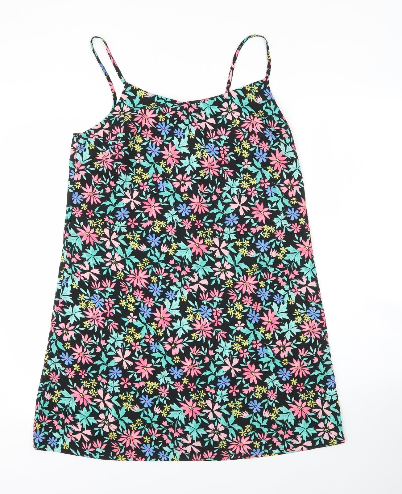 Primark Womens Black Floral Polyester A-Line  Size 12  V-Neck