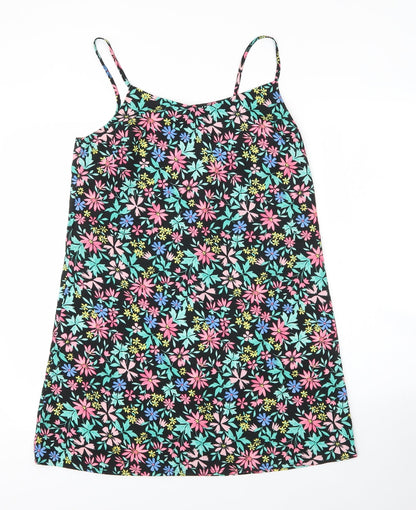 Primark Womens Black Floral Polyester A-Line  Size 12  V-Neck