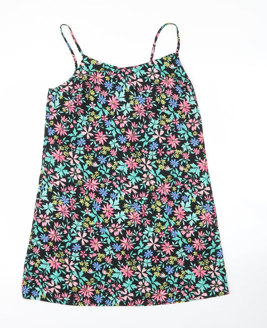 Primark Womens Black Floral Polyester A-Line  Size 12  V-Neck