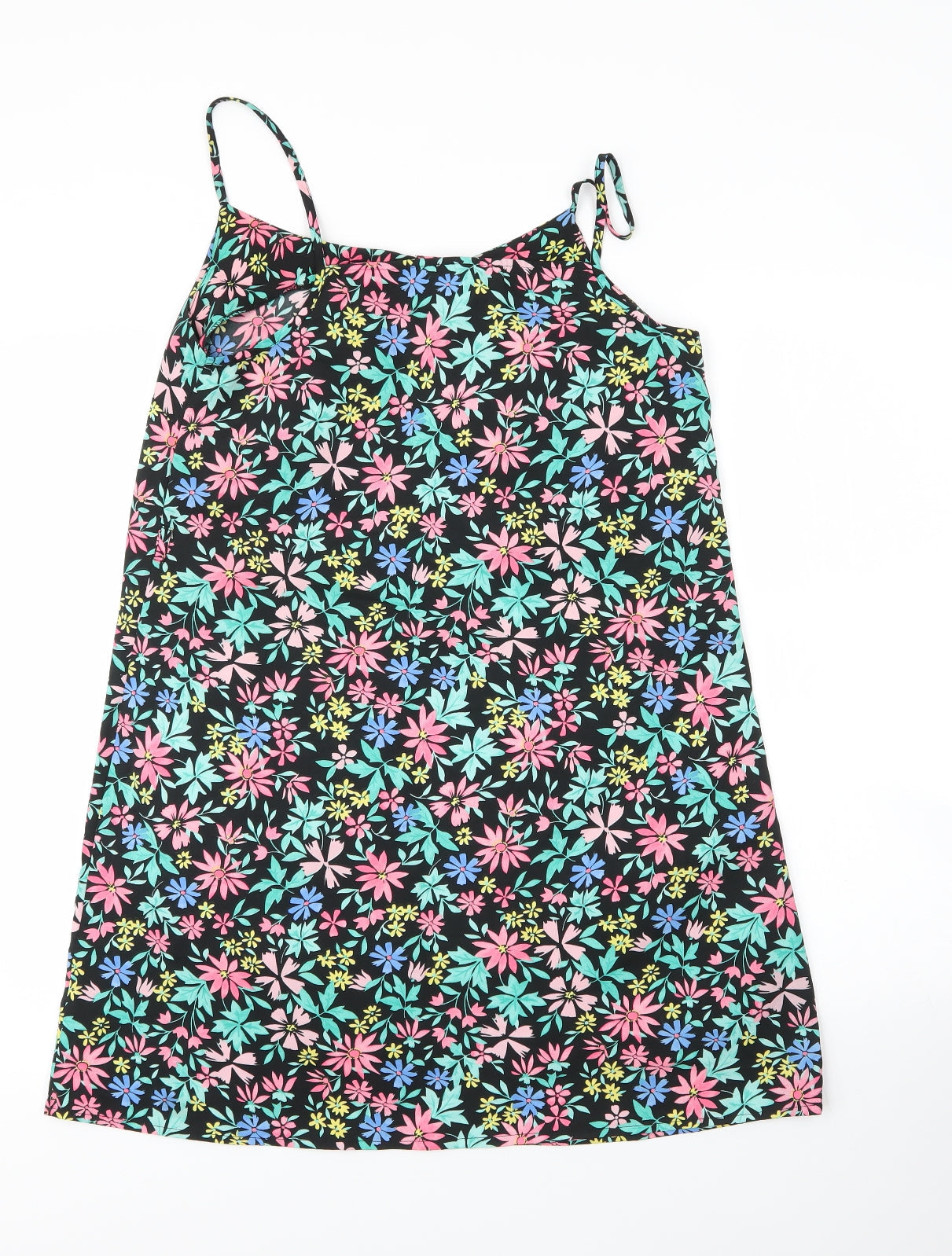 Primark Womens Black Floral Polyester A-Line  Size 12  V-Neck